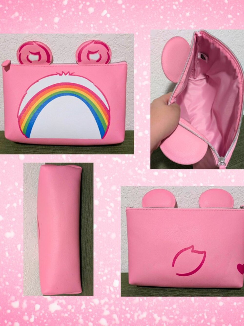 Official Care Bears Cheer Bear Large Cosmetic Makeup Bag Pink Rainbow Case